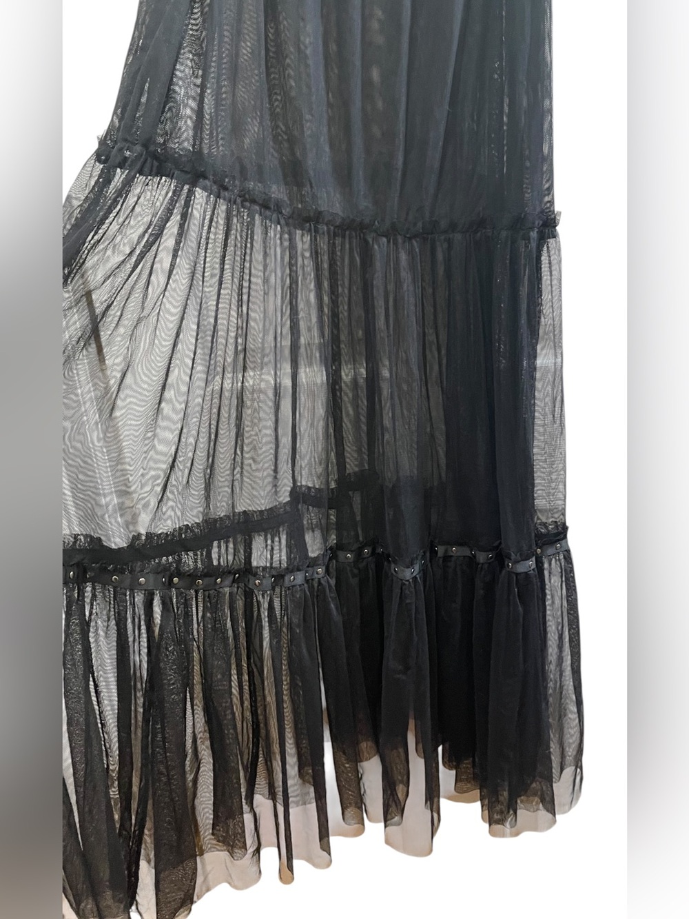 ❤️ NWOT! RARE Free People x Intimately FP Night Out Black Mesh Ruffle Maxi Dress - Picture 5 of 13